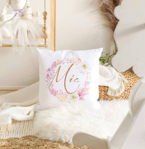 Metallic Floral Wreath Baby Name Cushion - Luvi Shell