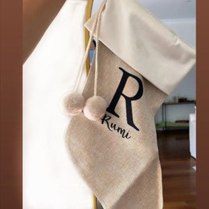Natural Christmas Stockings with Pom Poms - Luvi Shell