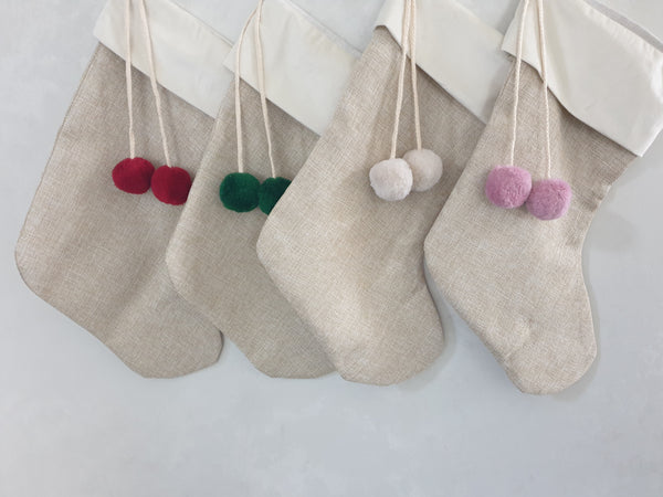 Natural Christmas Stockings with Pom Poms